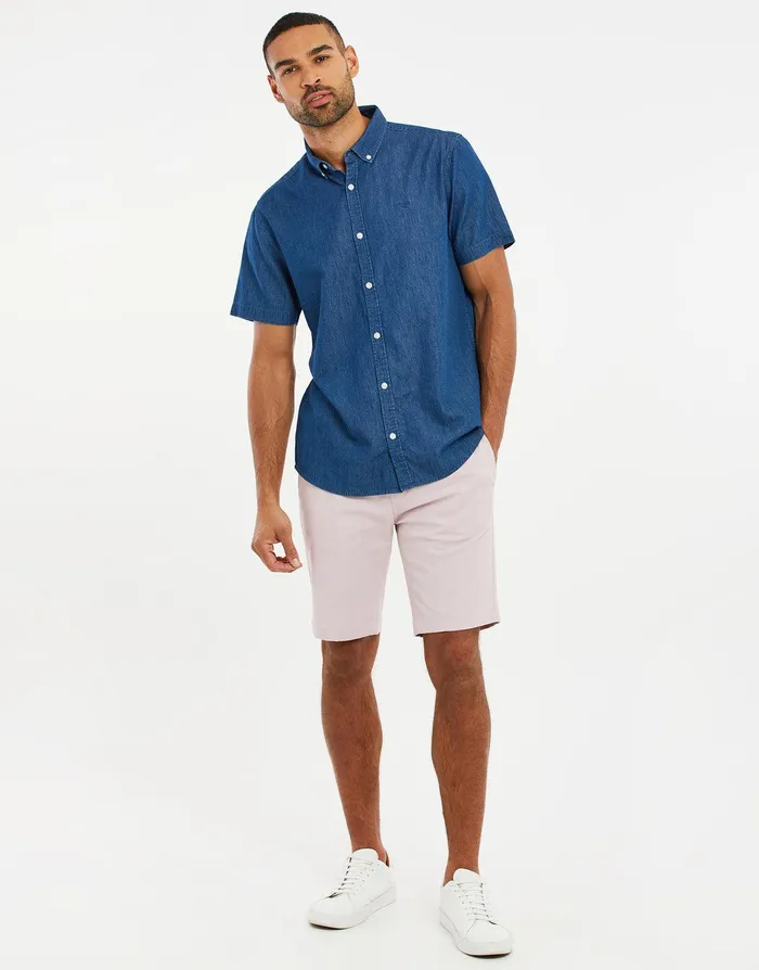 Men Mid Blue Wash Short Sleeve Denim Shirt Mid Blue Threadbare Shirts Men Mid Blue Wash Short Sleeve Denim Shirt Mid Blue Threadbare Shirts