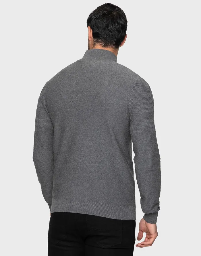 Men Mid Grey Marl Quarter Zip Jumper Mid Grey Marl Threadbare Knitwear Men Mid Grey Marl Quarter Zip Jumper Mid Grey Marl Threadbare Knitwear