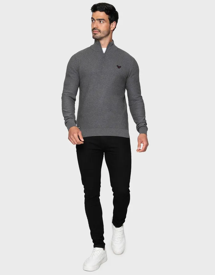 Men Mid Grey Marl Quarter Zip Jumper Mid Grey Marl Threadbare Knitwear Men Mid Grey Marl Quarter Zip Jumper Mid Grey Marl Threadbare Knitwear