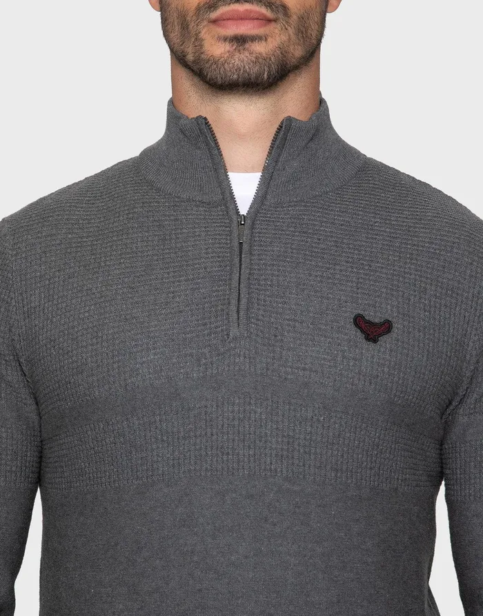 Men Mid Grey Marl Quarter Zip Jumper Mid Grey Marl Threadbare Knitwear Men Mid Grey Marl Quarter Zip Jumper Mid Grey Marl Threadbare Knitwear