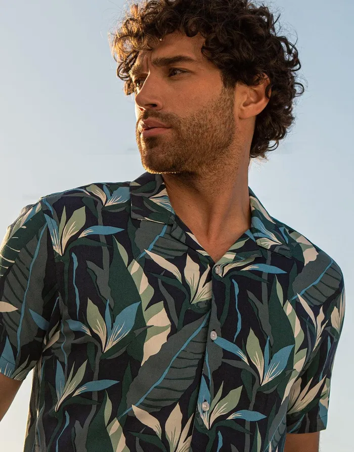 Men Midnight Blue Palm Print Short Sleeve Shirt Midnight Blue Threadbare Shirts Men Midnight Blue Palm Print Short Sleeve Shirt Midnight Blue Threadbare Shirts