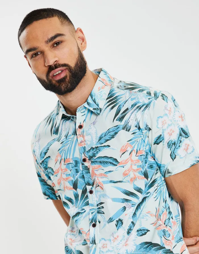 Men Mint Hawaiian Floral Print Short Sleeve Shirt Mint Threadbare Shirts Men Mint Hawaiian Floral Print Short Sleeve Shirt Mint Threadbare Shirts