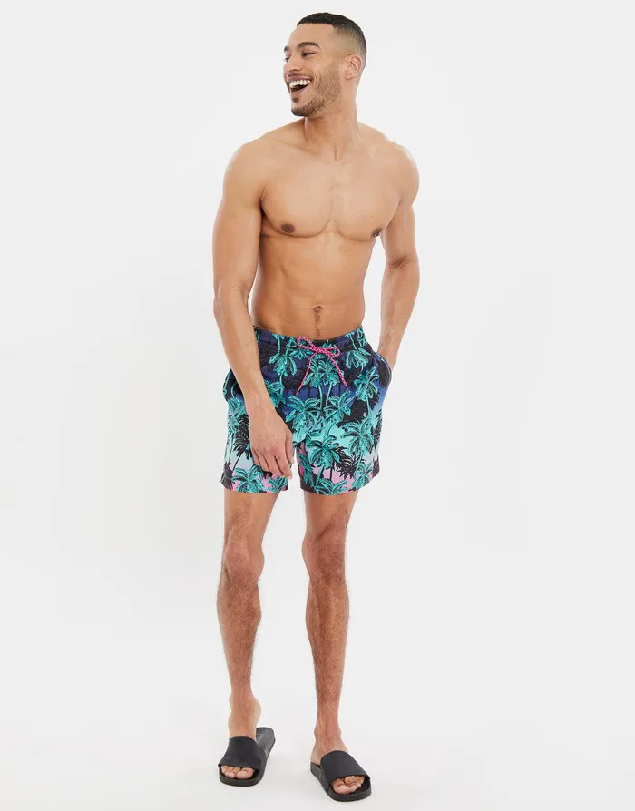 Men Multi Digital Palm Print Swim Shorts Multi Threadbare Swimwear Men Multi Digital Palm Print Swim Shorts Multi Threadbare Swimwear