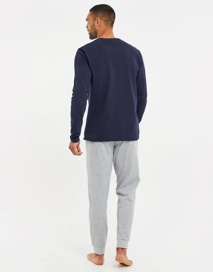 Men Navy and Grey Marl Long Pyjamas 2Piece Set Navy Threadbare Pyjamas Men Navy and Grey Marl Long Pyjamas 2Piece Set Navy Threadbare Pyjamas