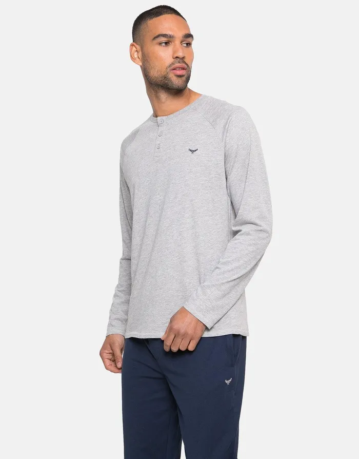 Men Navy and Grey Pyjama Long Sleeve TShirt and Joggers 2Piece Set Mid Grey Marl Threadbare Loungewear Men Navy and Grey Pyjama Long Sleeve TShirt and Joggers 2Piece Set Mid Grey Marl Threadbare Loungewear