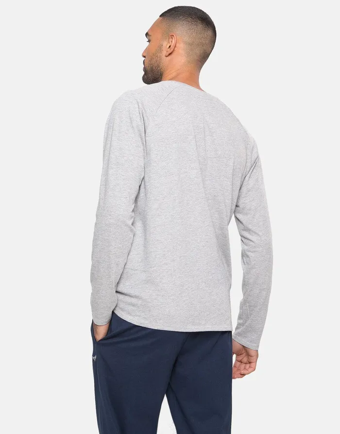 Men Navy and Grey Pyjama Long Sleeve TShirt and Joggers 2Piece Set Mid Grey Marl Threadbare Loungewear Men Navy and Grey Pyjama Long Sleeve TShirt and Joggers 2Piece Set Mid Grey Marl Threadbare Loungewear
