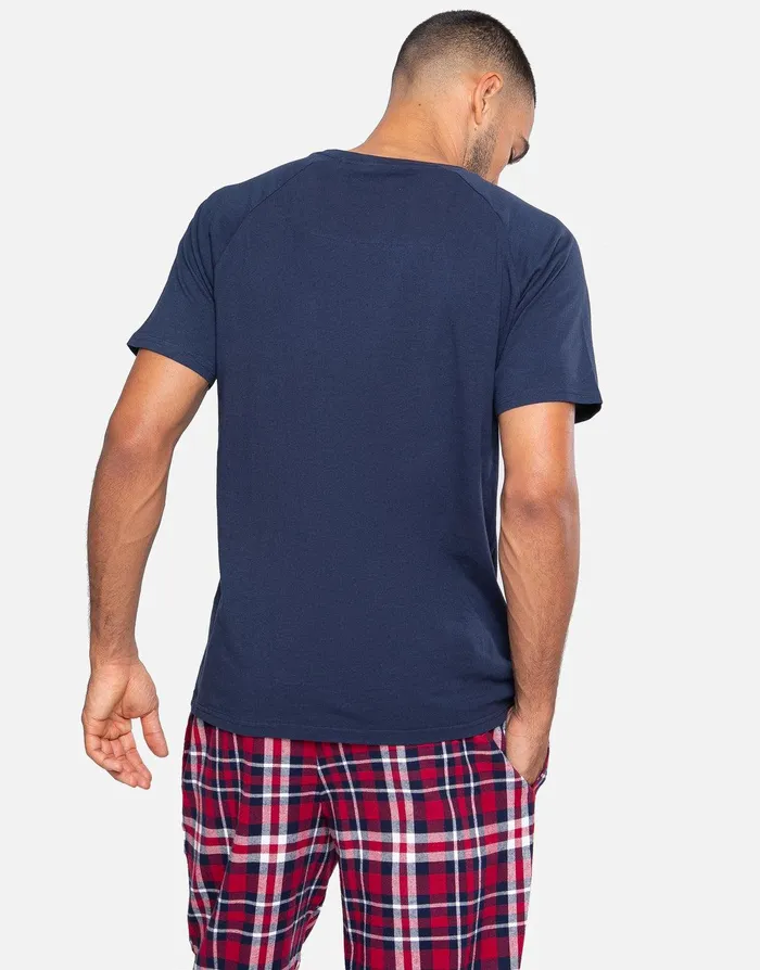 Men Navy and Red Check Pyjama TShirt and Bottoms 2Piece Set Navy Threadbare Loungewear Men Navy and Red Check Pyjama TShirt and Bottoms 2Piece Set Navy Threadbare Loungewear