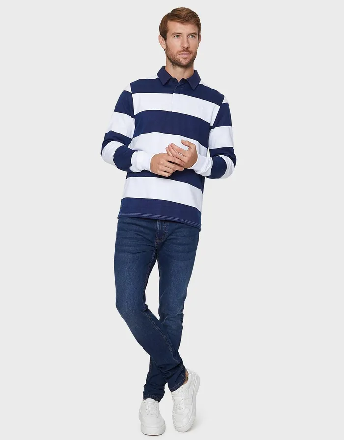 Men Navy Blue and Ecru Striped Rugby Shirt Navy Ecru Threadbare Rugby Shirts Men Navy Blue and Ecru Striped Rugby Shirt Navy Ecru Threadbare Rugby Shirts