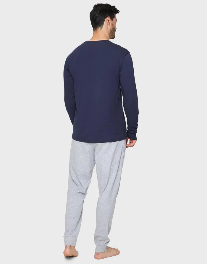 Men Navy Colourblock Long Pyjamas 2Piece Set Navy Threadbare Loungewear Men Navy Colourblock Long Pyjamas 2Piece Set Navy Threadbare Loungewear