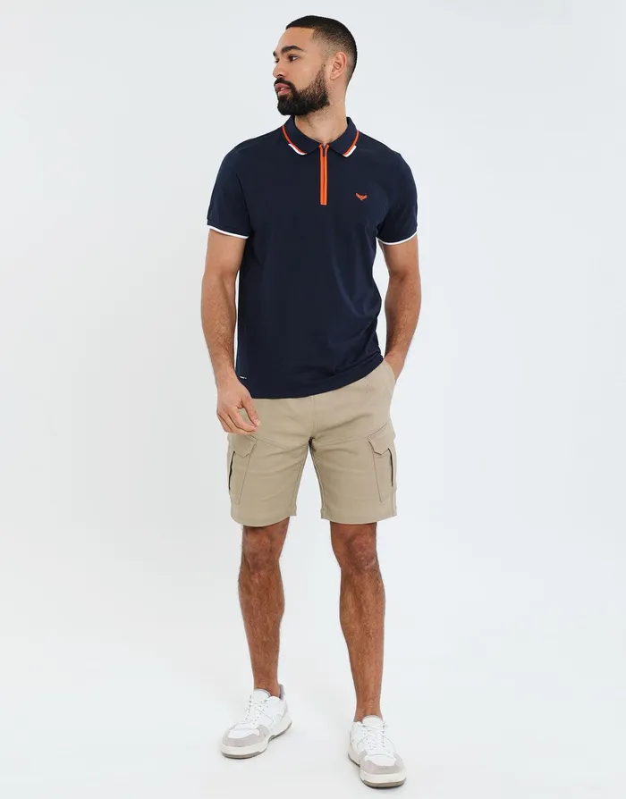 Men Navy Contrast Orange Zip Collar Polo Shirt Navy Threadbare Polo Shirts Men Navy Contrast Orange Zip Collar Polo Shirt Navy Threadbare Polo Shirts