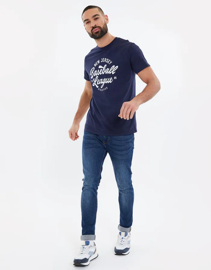 Men Navy Cotton Slub Varsity TShirt Navy Threadbare TShirts Men Navy Cotton Slub Varsity TShirt Navy Threadbare TShirts
