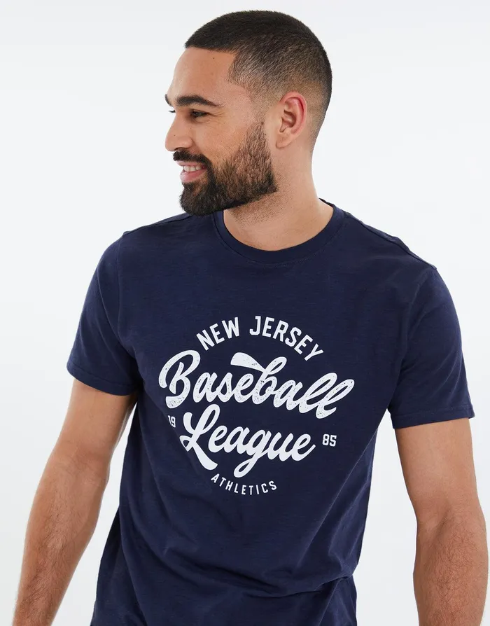 Men Navy Cotton Slub Varsity TShirt Navy Threadbare TShirts Men Navy Cotton Slub Varsity TShirt Navy Threadbare TShirts
