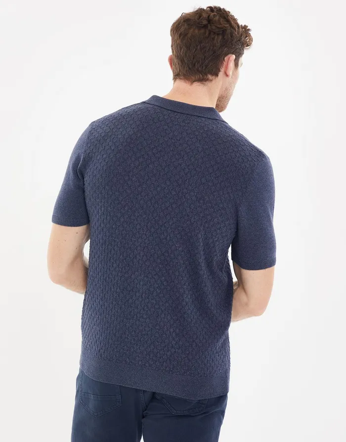 Men Navy Marl Textured Quarter Zip Knitted Polo Navy Marl Threadbare Polo Shirts Men Navy Marl Textured Quarter Zip Knitted Polo Navy Marl Threadbare Polo Shirts