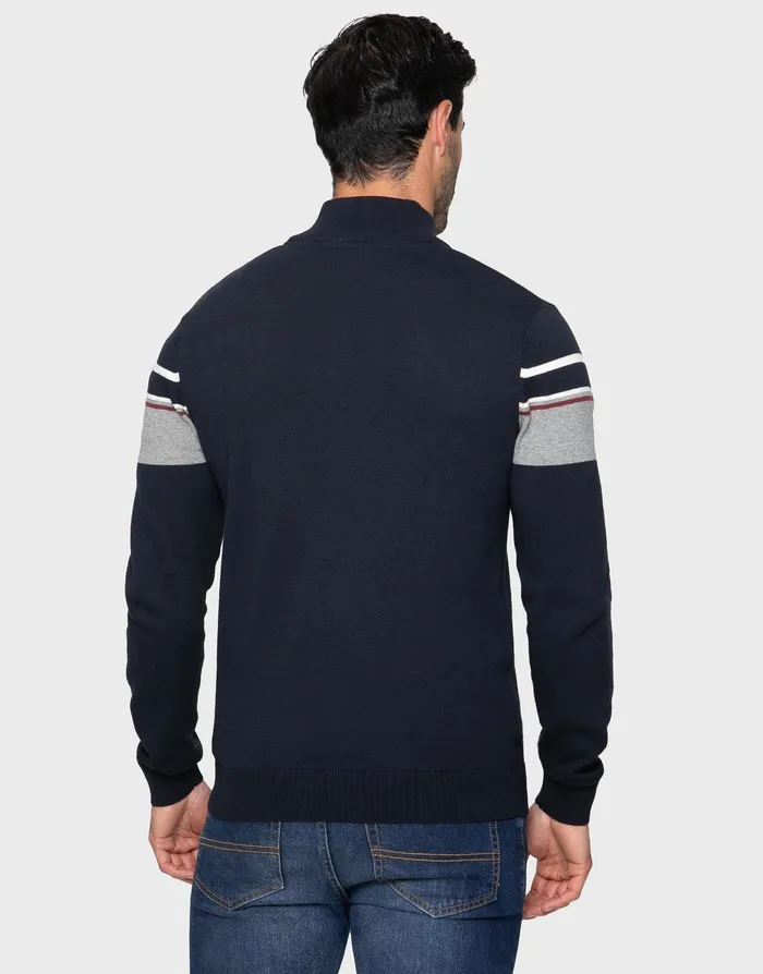 Men Navy Mix Quarter Zip Colourblock Jumper Navy Mix Threadbare Knitwear Men Navy Mix Quarter Zip Colourblock Jumper Navy Mix Threadbare Knitwear