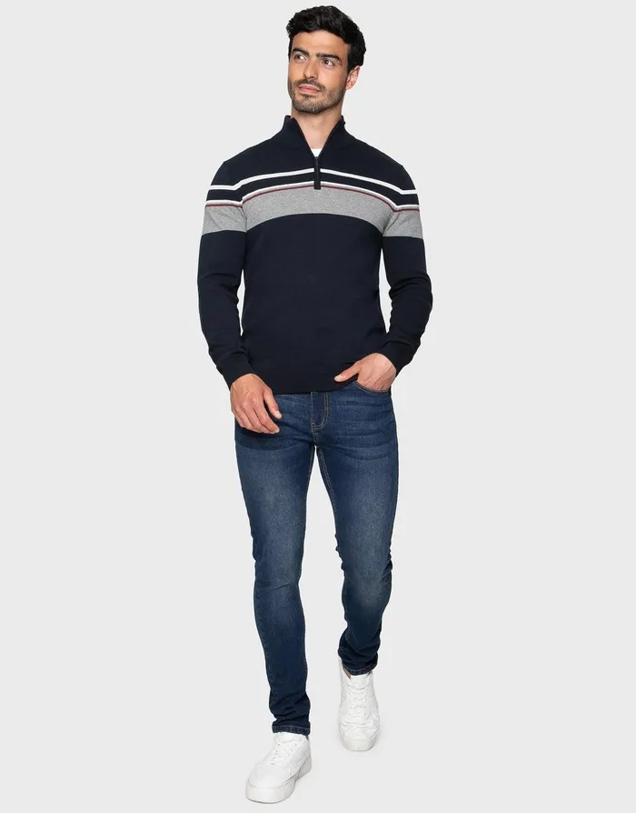 Men Navy Mix Quarter Zip Colourblock Jumper Navy Mix Threadbare Knitwear Men Navy Mix Quarter Zip Colourblock Jumper Navy Mix Threadbare Knitwear