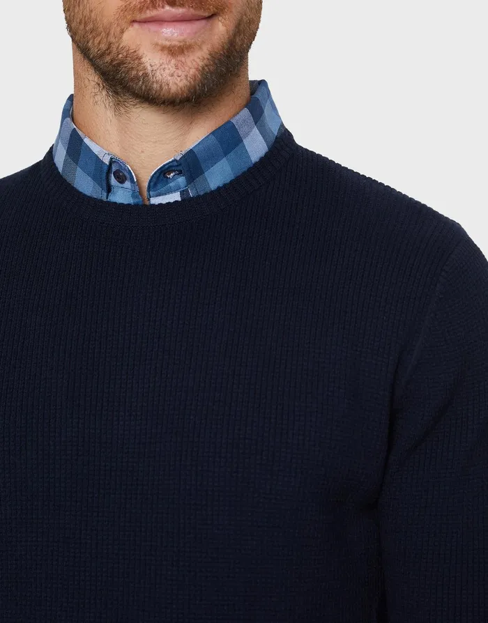 Men Navy Mock Shirt Collar Jumper Navy Threadbare Knitwear Men Navy Mock Shirt Collar Jumper Navy Threadbare Knitwear