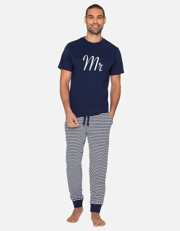 Men Navy Pyjama Striped Bottoms and TShirt 2Piece Set Navy Threadbare Pyjamas Men Navy Pyjama Striped Bottoms and TShirt 2Piece Set Navy Threadbare Pyjamas