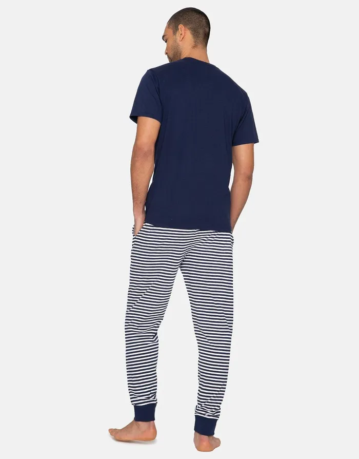 Men Navy Pyjama Striped Bottoms and TShirt 2Piece Set Navy Threadbare Pyjamas Men Navy Pyjama Striped Bottoms and TShirt 2Piece Set Navy Threadbare Pyjamas