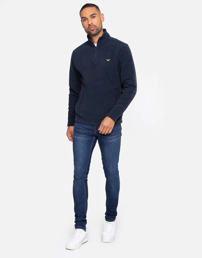 Men Navy Quarter Zip Fleece Sweatshirt Navy Threadbare Sweatshirts