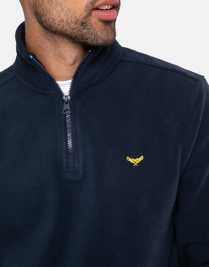 Men Navy Quarter Zip Fleece Sweatshirt Navy Threadbare Sweatshirts