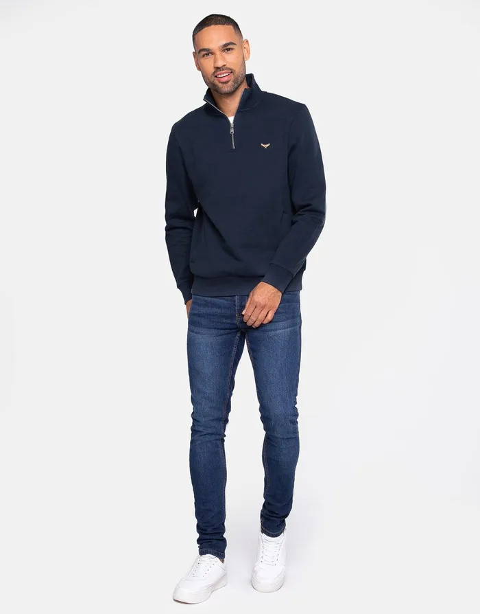 Men Navy Quarter Zip Knitted Sweatshirt Navy Threadbare Sweatshirts Men Navy Quarter Zip Knitted Sweatshirt Navy Threadbare Sweatshirts