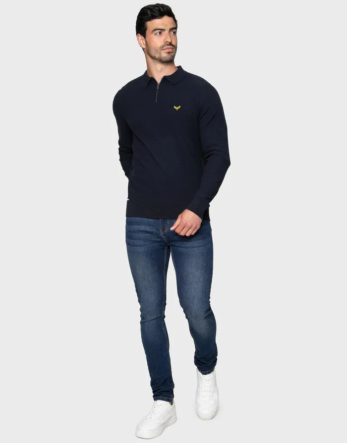 Men Navy Quarter Zip Polo Jumper Navy Threadbare Polo Shirts Men Navy Quarter Zip Polo Jumper Navy Threadbare Polo Shirts