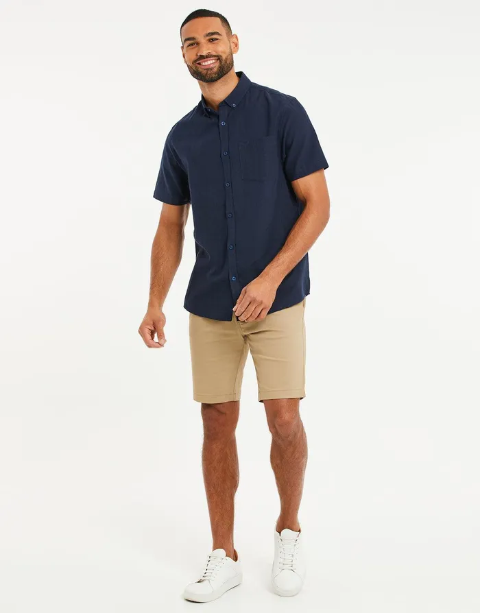 Men Navy Short Sleeve Linen Blend Shirt Navy Threadbare Linen Men Navy Short Sleeve Linen Blend Shirt Navy Threadbare Linen