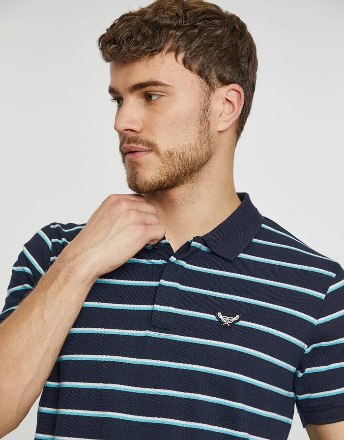Men Navy Stripe Rib Collar Polo Shirt Navy Threadbare Polo Shirts Men Navy Stripe Rib Collar Polo Shirt Navy Threadbare Polo Shirts