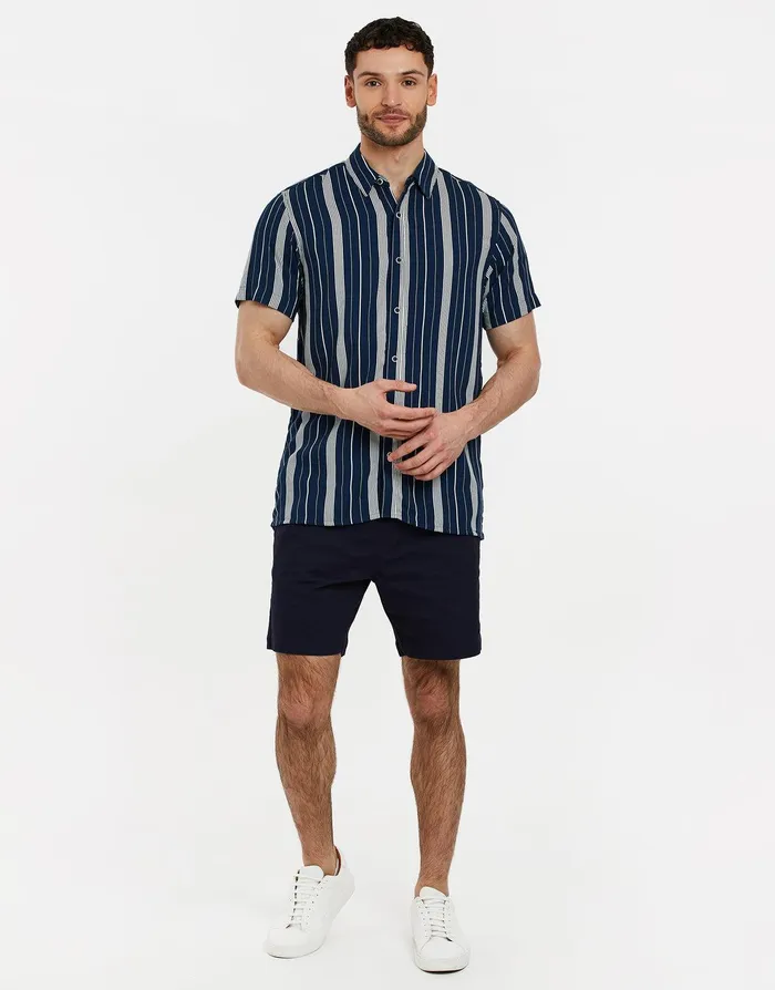 Men Navy Striped Short Sleeve Shirt Navy Threadbare Shirts Men Navy Striped Short Sleeve Shirt Navy Threadbare Shirts
