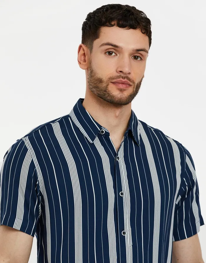 Men Navy Striped Short Sleeve Shirt Navy Threadbare Shirts Men Navy Striped Short Sleeve Shirt Navy Threadbare Shirts