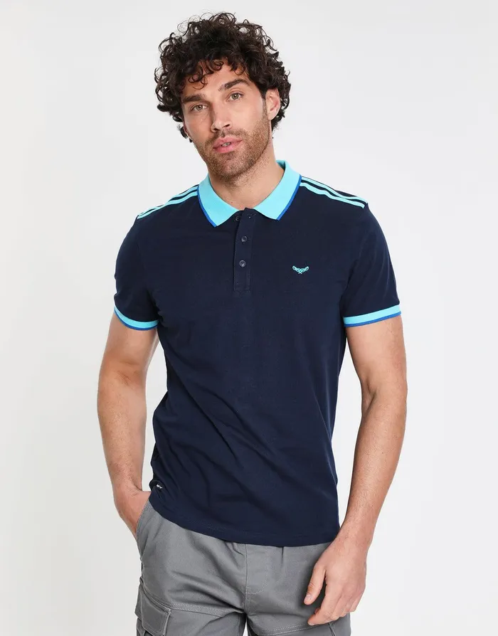 Men Navy Tonal Rib Collar Polo Shirt Navy Threadbare Polo Shirts