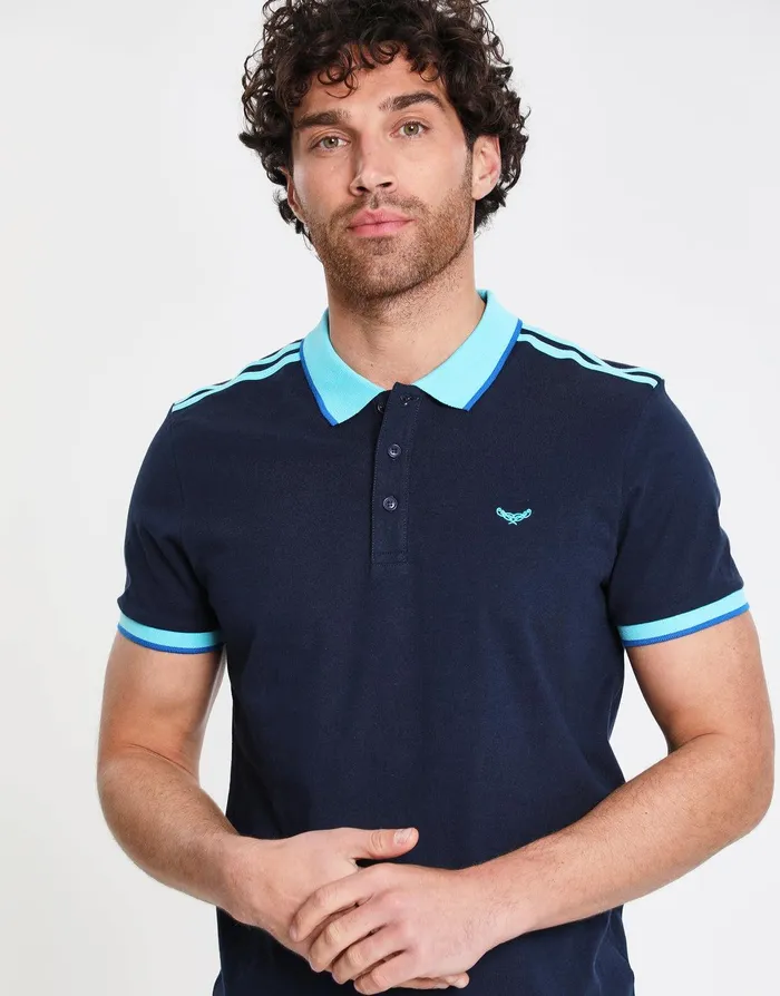 Men Navy Tonal Rib Collar Polo Shirt Navy Threadbare Polo Shirts Men Navy Tonal Rib Collar Polo Shirt Navy Threadbare Polo Shirts
