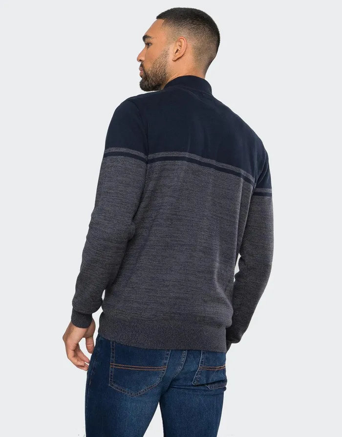 Men Navy Two Tone Quarter Zip Jumper Navy Threadbare Knitwear Men Navy Two Tone Quarter Zip Jumper Navy Threadbare Knitwear