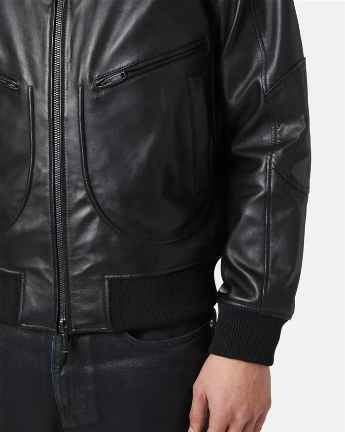 Men OUTERWEAR Iceberg Leather Bomber Jacket With Iceberg Logo