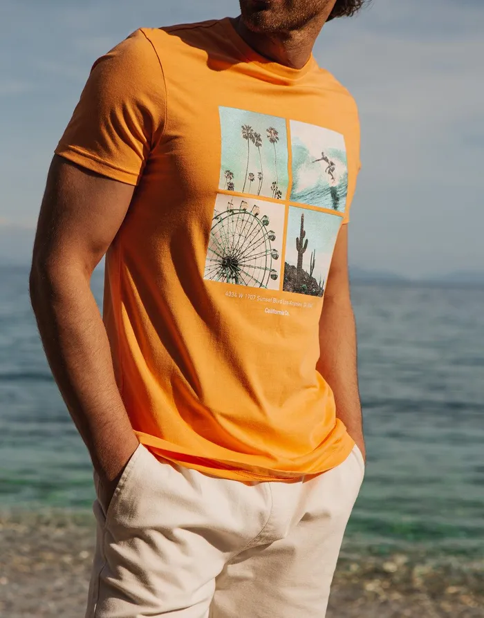 Men Papaya Los Angeles Print TShirt Papaya Threadbare TShirts Men Papaya Los Angeles Print TShirt Papaya Threadbare TShirts