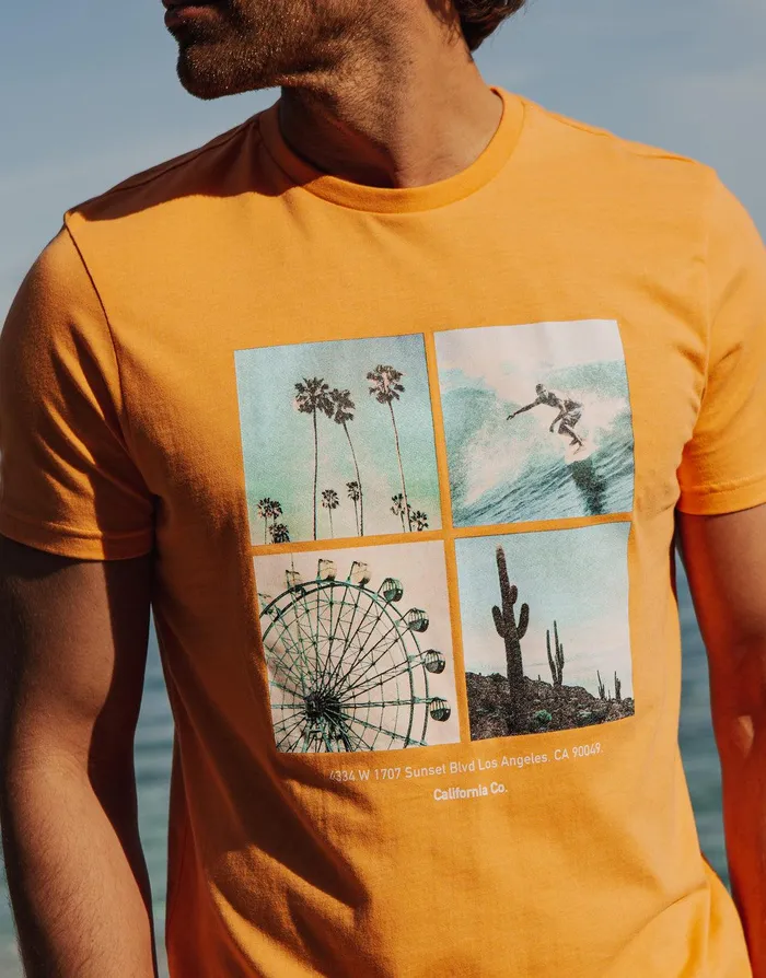 Men Papaya Los Angeles Print TShirt Papaya Threadbare TShirts Men Papaya Los Angeles Print TShirt Papaya Threadbare TShirts