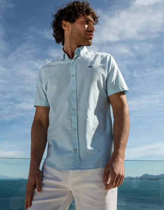 Men Pastel Blue Cotton Short Sleeve Shirt Pastel Blue Threadbare Shirts