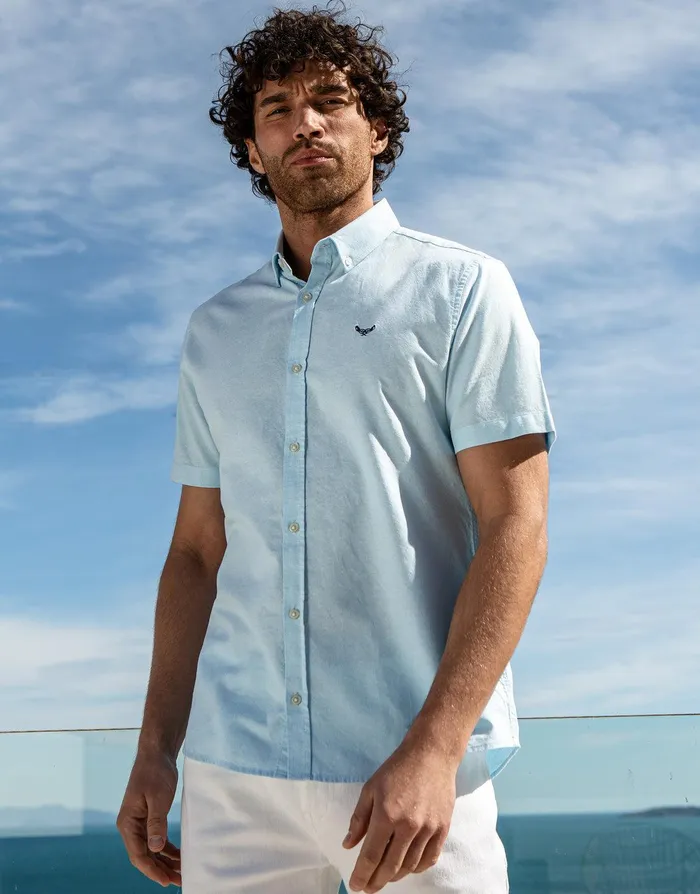 Men Pastel Blue Cotton Short Sleeve Shirt Pastel Blue Threadbare Shirts Men Pastel Blue Cotton Short Sleeve Shirt Pastel Blue Threadbare Shirts