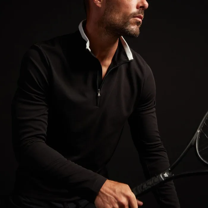 Men Performance Tops James Perse Performance Pique Zip Tee Blackice