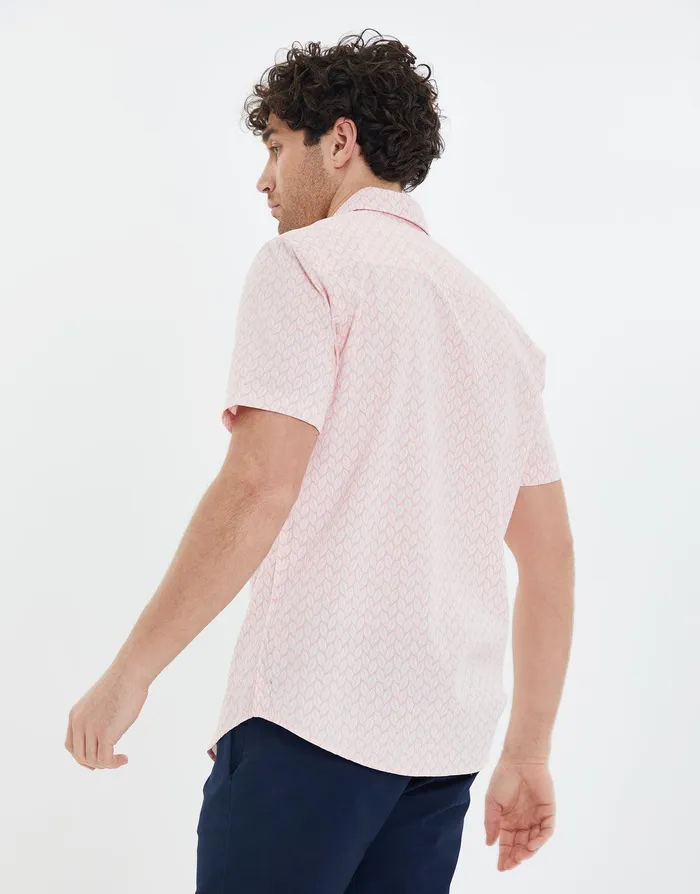 Men Pink Leaf Print Short Sleeve Shirt Pink Threadbare Shirts Men Pink Leaf Print Short Sleeve Shirt Pink Threadbare Shirts