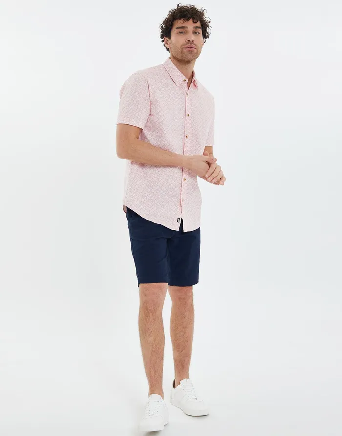 Men Pink Leaf Print Short Sleeve Shirt Pink Threadbare Shirts Men Pink Leaf Print Short Sleeve Shirt Pink Threadbare Shirts