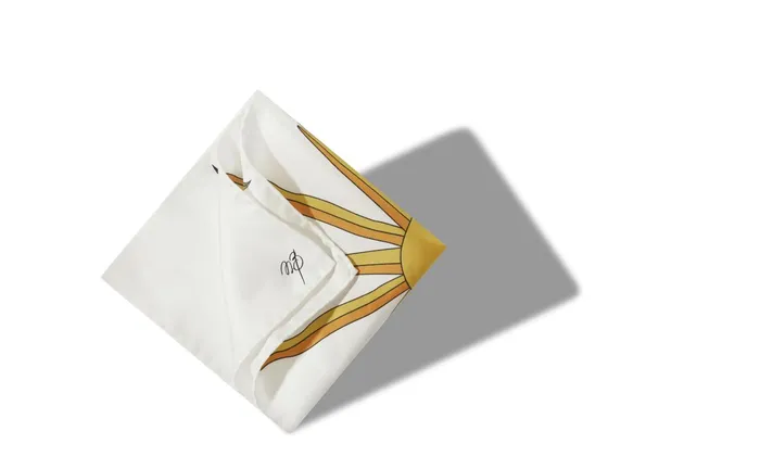 Men Pocket Squares Manolo Blahnik SUN Ivory Silk Sunburst Print Pocket Square
