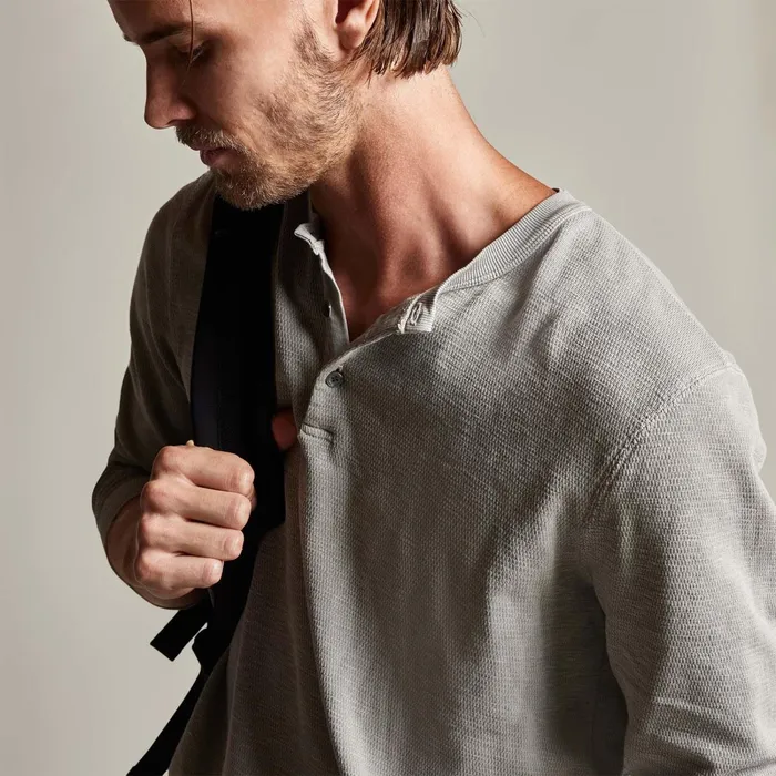 Men PolosNovelty Tops James Perse Long Sleeve Thermal Henley Dapple Pigment