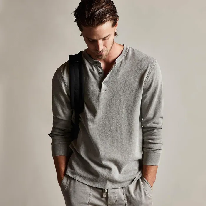 Men PolosNovelty Tops James Perse Long Sleeve Thermal Henley Dapple Pigment