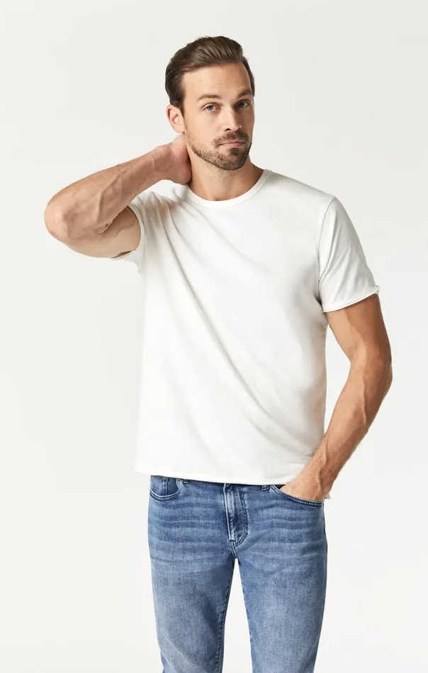 Men Raw Edge Neck TShirt In Blanc De Blanc Mavi Jeans TShirts