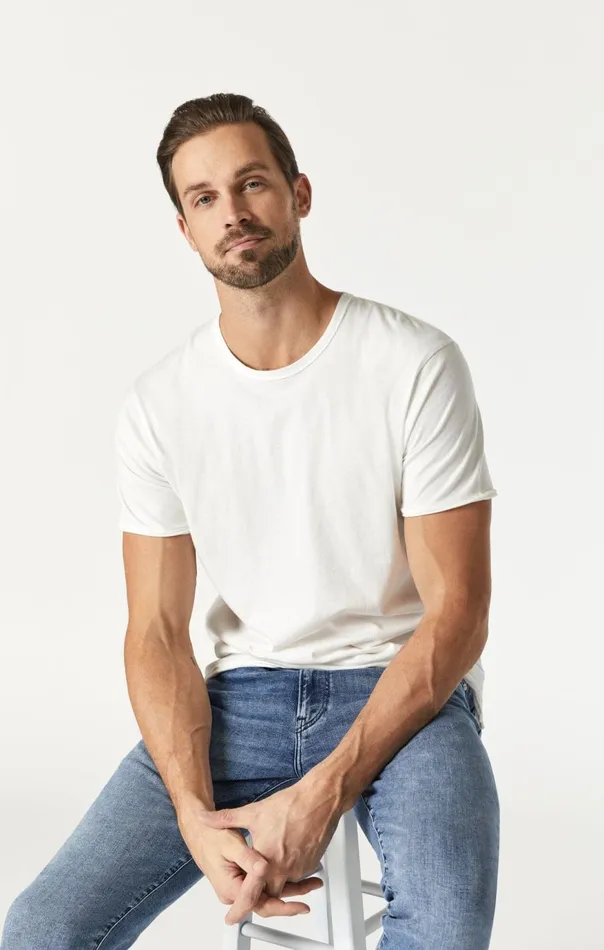 Men Raw Edge Neck TShirt In Blanc De Blanc Mavi Jeans TShirts Men Raw Edge Neck TShirt In Blanc De Blanc Mavi Jeans TShirts