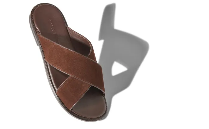 Men Sandals Manolo Blahnik OTAWI Chocolate Brown Suede CrissCross Sandals Men Sandals Manolo Blahnik OTAWI Chocolate Brown Suede CrissCross Sandals