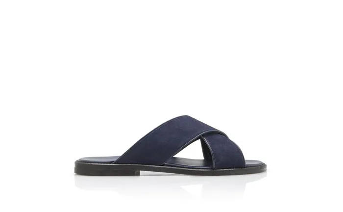 Men Sandals Manolo Blahnik OTAWI Navy Blue Suede CrissCross Sandals Men Sandals Manolo Blahnik OTAWI Navy Blue Suede CrissCross Sandals