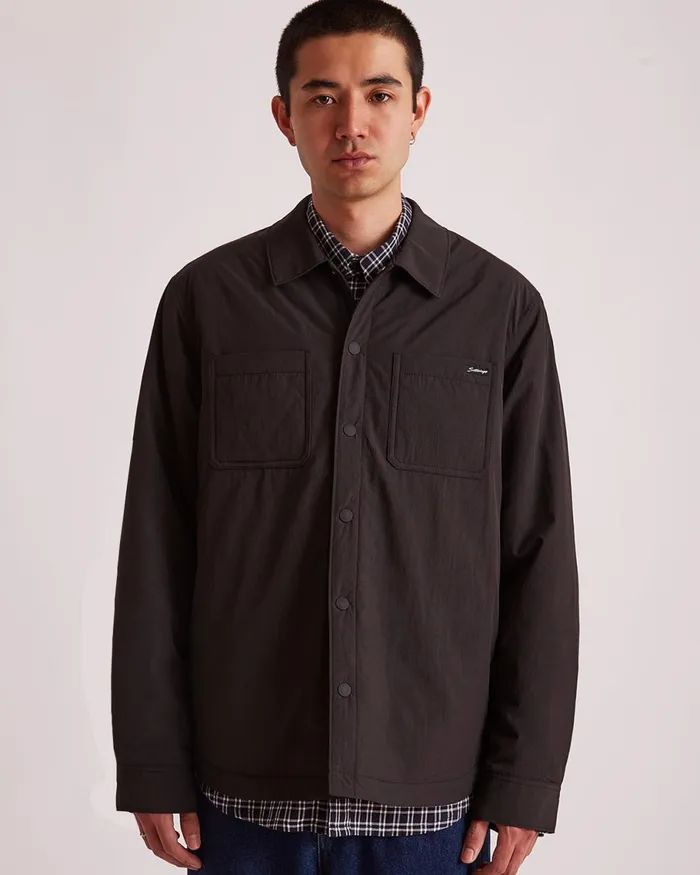 Men Saturdays NYC Outerwear Rhodes Nylon Padded Overshirt Black Men Saturdays NYC Outerwear Rhodes Nylon Padded Overshirt Black