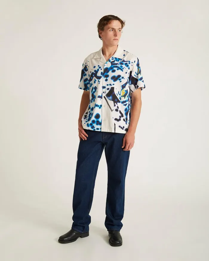 Men Saturdays NYC Shirts Canty Dossy Short Sleeve Shirt Ivory Men Saturdays NYC Shirts Canty Dossy Short Sleeve Shirt Ivory